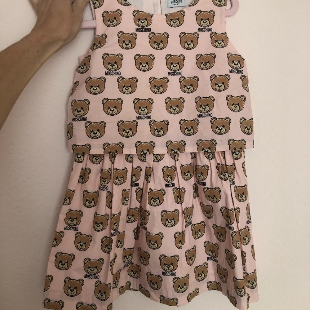 MOSCHINO 3 years little girls cotton poplin dress pink bear print like new 98cm